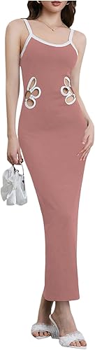 Verdusa Women's Floral Cut Out Bodycon Maxi Dress Split Backless Sleeveless Cami