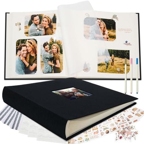Vienrose Scrapbook Photo Album, 12x12 Inches, 60 Pages, Black