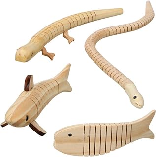 Crafters Square Wooden Wiggle Animals to Paint and Play: Snake, Salamander, Shark and Fish (4 Animals)