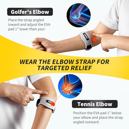 Image of CAMBIVO 2 Pack Tennis Elbow Brace Strap for Tendonitis, Light Gray | EVA Compression Pad, Adjustable Strap with Premium Velcro, for Men and Women, Golfer's Elbow, Counterforce Brace, Breathable
