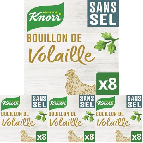 Knorr - Knorr - Bouillon de Volaille sans Sel - Riche en Goût - sans Colorant - 8 Tablettes (Lot de 4)