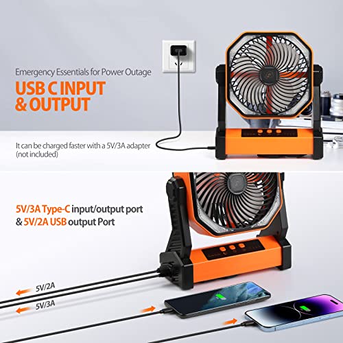 Addacc 20000Mah Battery Operated Portable Fan 8 Inch Rechargeable Camping Fan With Led Light With Hanging Hook For Tent Travel Car Jobsite Outdoor Fishing… #TOP3