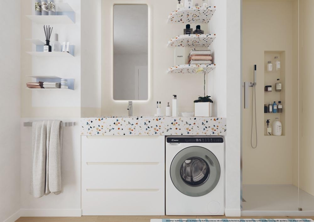 CANDY MINIAQUA CW50-BP12307G-S, Lavadora de Carga Frontal, 5 kg, 1200 revoluciones, Programas Rápidos, Resistente a Arranques, Intemporal, Gris/Blanco, 70 x 51 x 45 [Clase energética A]