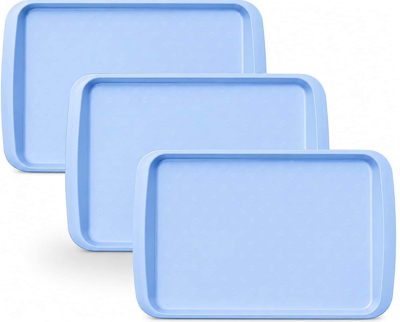BuzzTrove Serving Trays | Durable Plastic Tea Tray & Dinner Tray | Trays for Eating on Lap, Food Serving & Snacks | Dishwasher Safe, Stackable (Blue, Pack of 3 (43.3 x 30.5 x 3 cm)) โ image 1