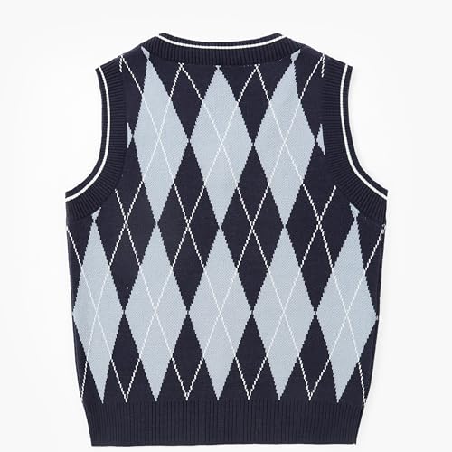 Boys Argyle Sweater Vest V-Neck Uniform Sleeveless Vest Kids Over Size Casual Knit Sweaters for Children 5-14Y2