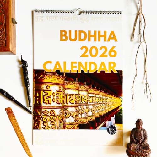 Image of 12 inchx18 inch Buddha Wall Calendar 2026 | HD Buddha Images | Bold Date Grid | Gloss Laminated | Indian Holidays | Wiro-Bound