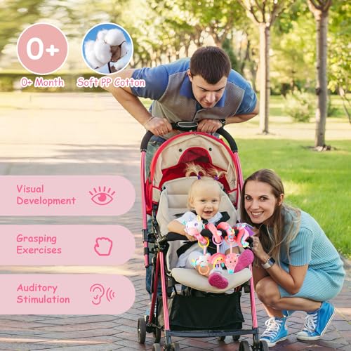 Miniatura 5 de Funsland Espiral Carro Bebe Juguetes - Juguete Colgante Espiral Actividades Con Musica Y Sonajero, Juguetes Recien Nacido 0 3 6 12 Meses, Peluches Para Bebes Niños Y Niñas Regalos Originales, Rosa