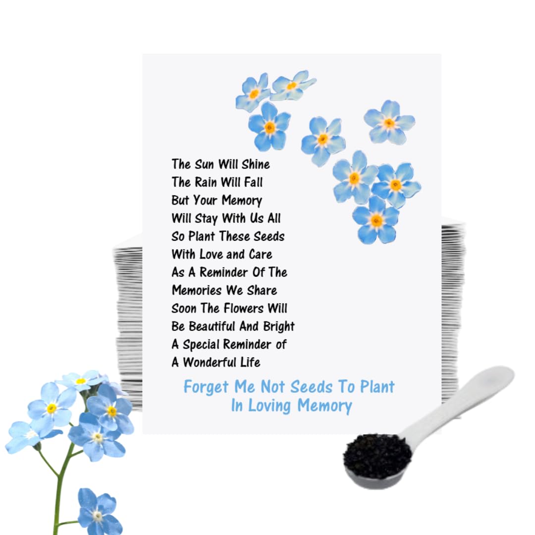 50 Funeral Seed Packets with Forget Me Not Seeds | Funeral Favours for Guests to Grow Funeral Flowers | Funeral Decorations & Funeral Gift | Add Own Personalised Details