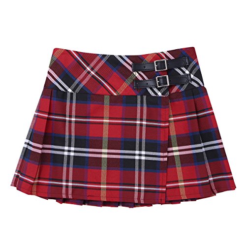 inhzoy Kids Girls' Tartan Plaid Billie Kilt Mini Skirt Schoolgirl Cheerleading Costumes Uniform Scottish Skort Red 12 - Thumbnail 4