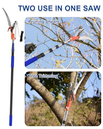 Image of 26FT Reach Pole Saw, Telescoping Tree Trimmer with 5-20FT Extension Pole, Sharp Steel Blade and Scissors, Fruit Picker, Extendable Long Handle Tree Pruner for Yard Garden Trees Palms Shrubs