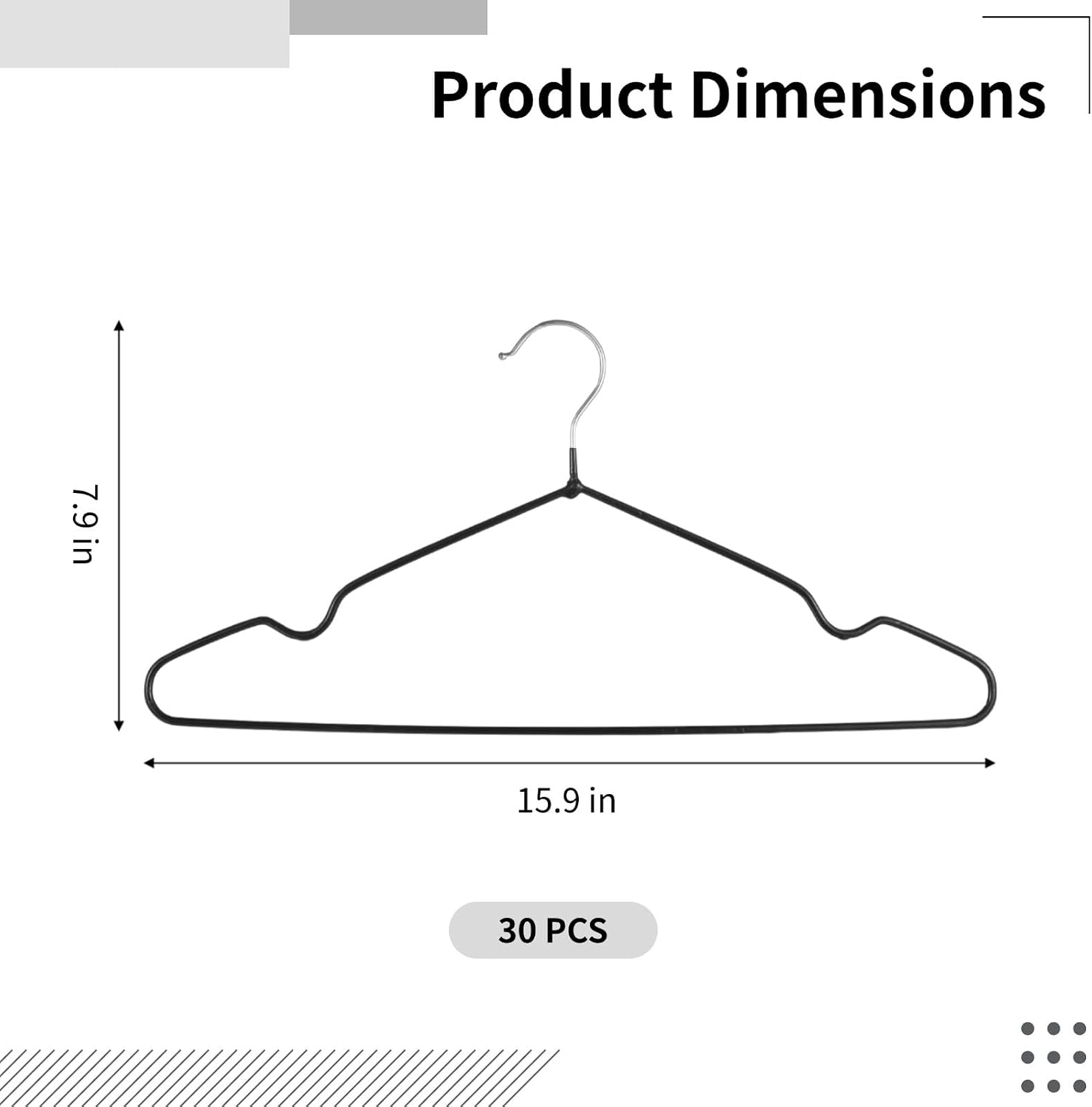 30 PCS Metal Hangers with Rubber Coating, Heavy Duty Non-Slip Clothes Hanger, Suit Hangers with Round Notches, Black Coat Hanger for Strap Dresses Jackets Shirts Pants