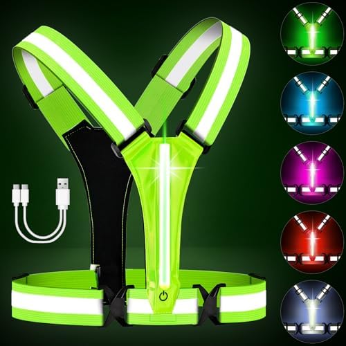 OLCANA LED Safety Vest for Running 360° High Visibility Adjustable Elastic 5 Colors Light Reflective Vest with USB Rechargeable for Men Women Motorcycle Cycling Walking Night