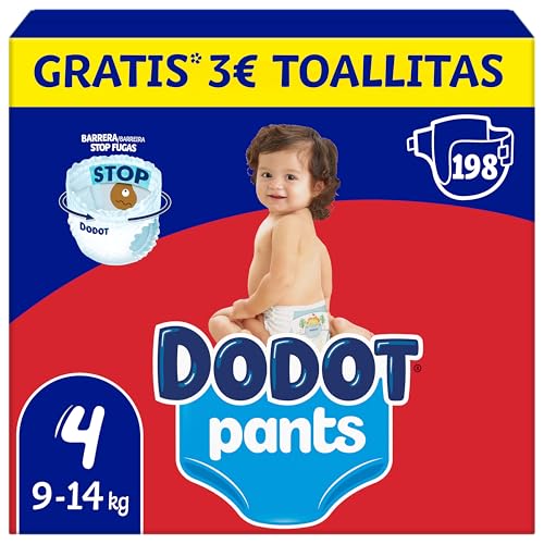 Dodot Pañales Bebé Pants Talla 4 (9-15 kg), 198 Pañales, Pañal-Braguita con Ajuste 360° Anti-Fugas, Pack Mensual