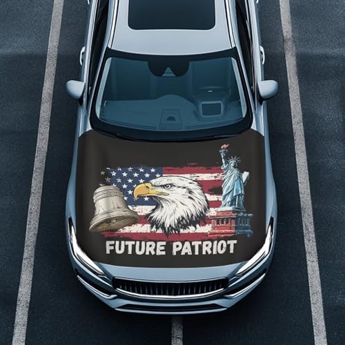 Image of Eagle The Statue of Liberty 250 Years Pattern Car Hood Cover Polyester Car Bonnet Banner Weather-Resistant Can be Washed Auto Hood Protector Vehicles Decorate Accessories