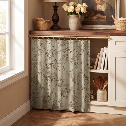 NICETOWN Ivory Short Floral Botanical Linen Curtain W52 x L36 1 Panel — view 3