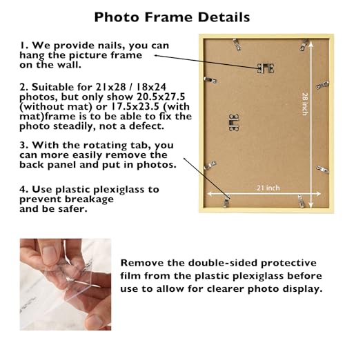 Image of JCJMY 21x28 Picture Frame with 18x24 Mat, Display Photo 18x24 with Mat or 21 x 28 Without Mat, Wall Hanging Large 21 by 28 Poster Frame with Plexiglass, Gold