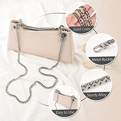 HUIANER Purse Chain with Buckles DIY Handbag Strap Shoulder Bag 120cm Long Metal Accessory Replacement Chain Strap (Silver)