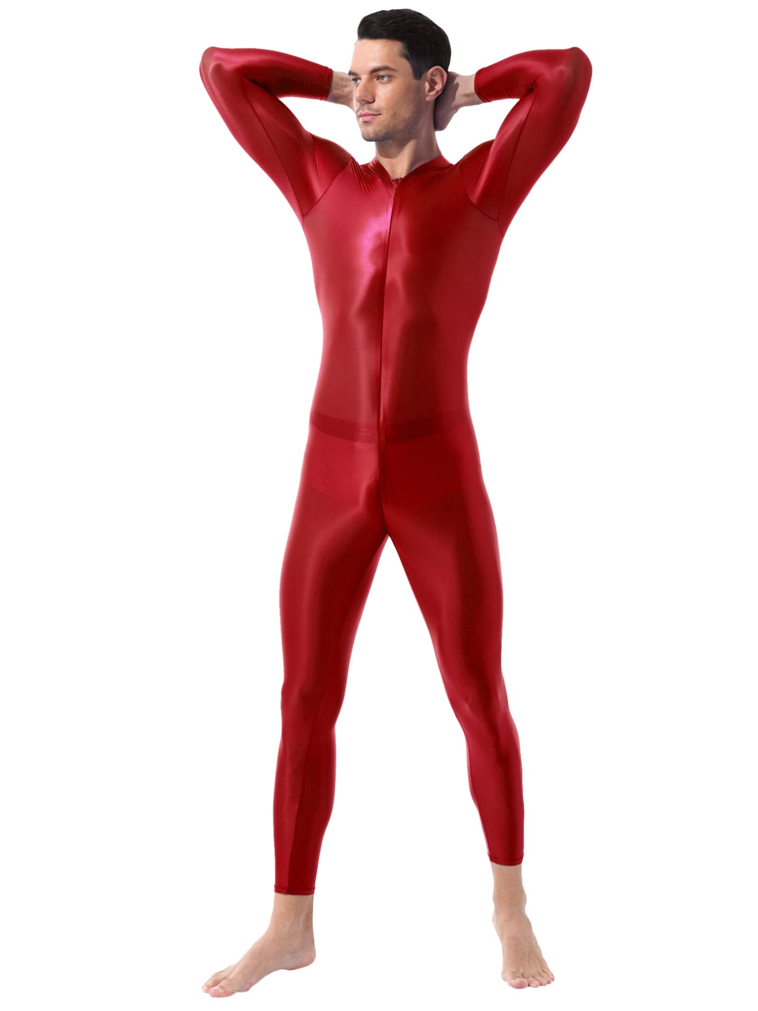 TiaoBug Body Uomo Bodystocking Metallico Lucido Tuta Intera Jumpsuit Leggings con Cerniera Bodysuit Manica Lunga Catsuit Body da Ginnastica Monopezzo Biancheria Intima