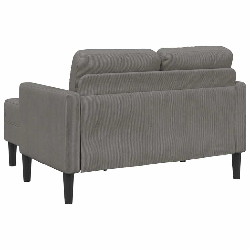 Sofá de 2 plazas con chaise longue en forma de L, color gris claro, 125 cm, sofá esquinero moderno de lino con marco de madera y patas de metal, sofá acolchado para ahorrar espacio en el salón