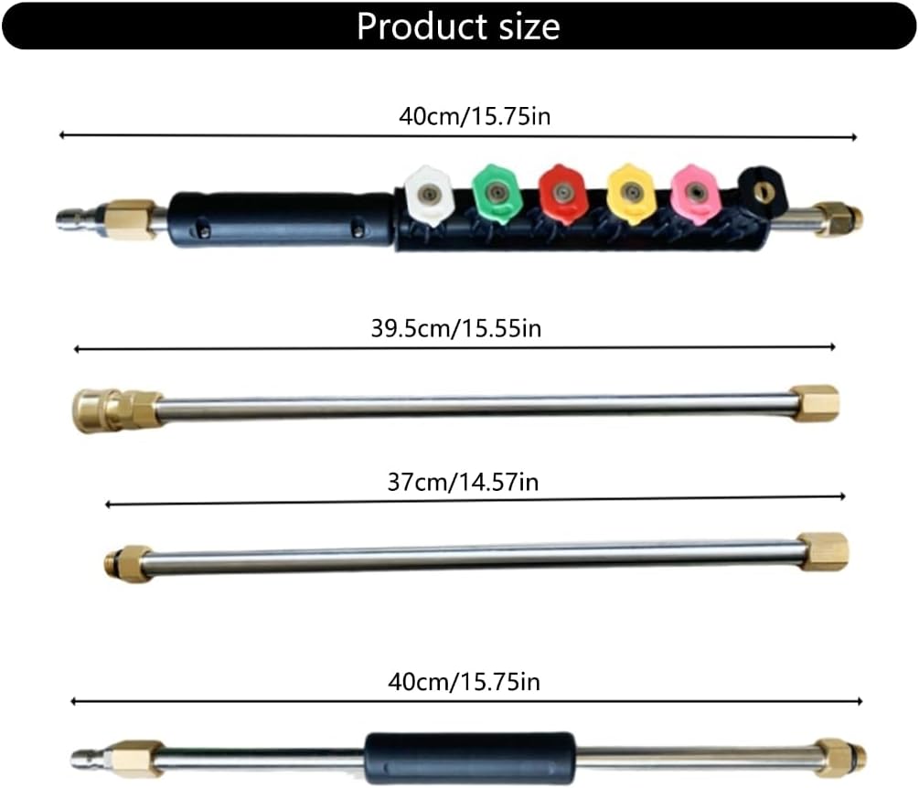 10pcs Pressure Washer Extension Wand Stainless Steel Gutter Cleaning Tool Attachment Curved Rods with 6 Nozzle Tips