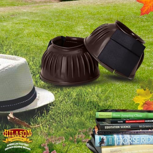 Image of HILASON Western Horse Rubber PVC Ribbed Double Hook and Loop Bell Boots Training Protective Shock Absorbing Leg
