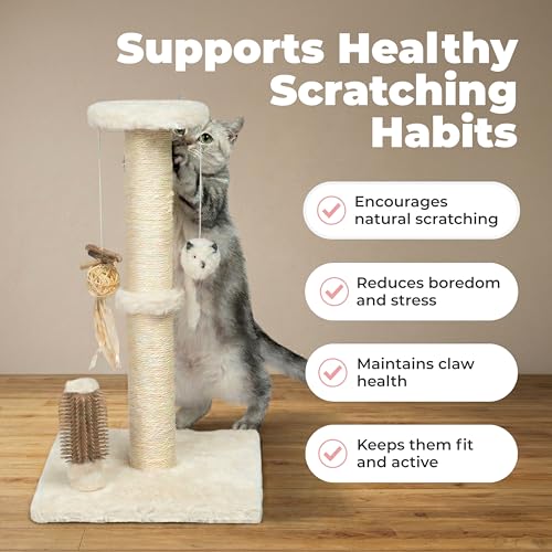 Image of Best Pet Supplies Catify Cat Scratcher, Fun Interactive Scratchers, Posts, Poles, Claw Safe, Furniture Saver Indoor Play Support Natural Cat Behaviors Heavy Duty - Beige Scratching Post - H: 33 inch
