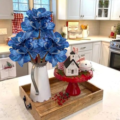 Briful Amaryllis Artificial Christmas Flower Stems, 19.7" Blue Glitter Faux Amaryllis with Detachable Heads for Xmas Home Party Wedding Bouquet Vase Arrangement Decor by Briful - Image 4