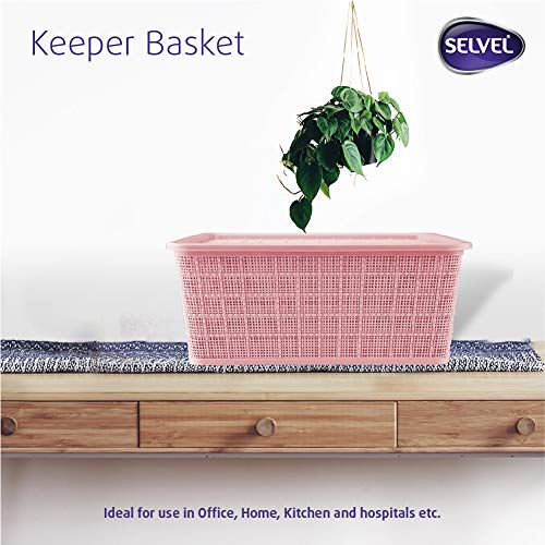 Image of SELVEL Giving shape to life! BPA-Free Polypropylene Break Resistant Multipurpose Storage Baskets with Lid (Pink, 22x 9.5x 9.5cm)