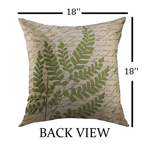 Mugod Decorative Throw Pillow Cover For Couch Sofa,Vintage Fern On Script Botanical Home Decor Pillow Case 18X18 Inch #TOP1