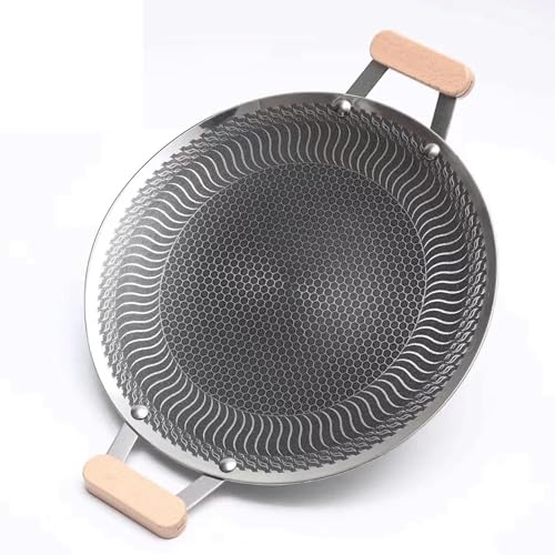 BBQ Grill Pan, Nonstick Round Griddle Grill Pan, Portable Round Cast Stainless Steel Skillet with Handle for Indoor or Outdoor Grilling
