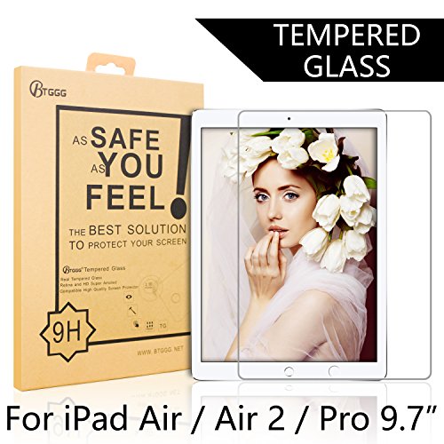 BTGGG iPad Air 2 Screen Protector, 0.3mm / 2.5D Round Edge Tempered Glass Screen Protector for iPad Air/iPad Air 2 / iPad Pro 9.7'' [Anti-Fingerprint HD Easy Installation]