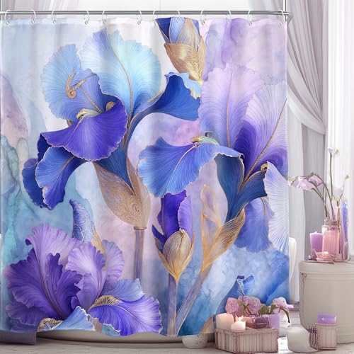 AMBZEK Floral Shower Curtain 72Wx72L Inch Purple Blue Watercolor Flower Abstract Elegant Spring...