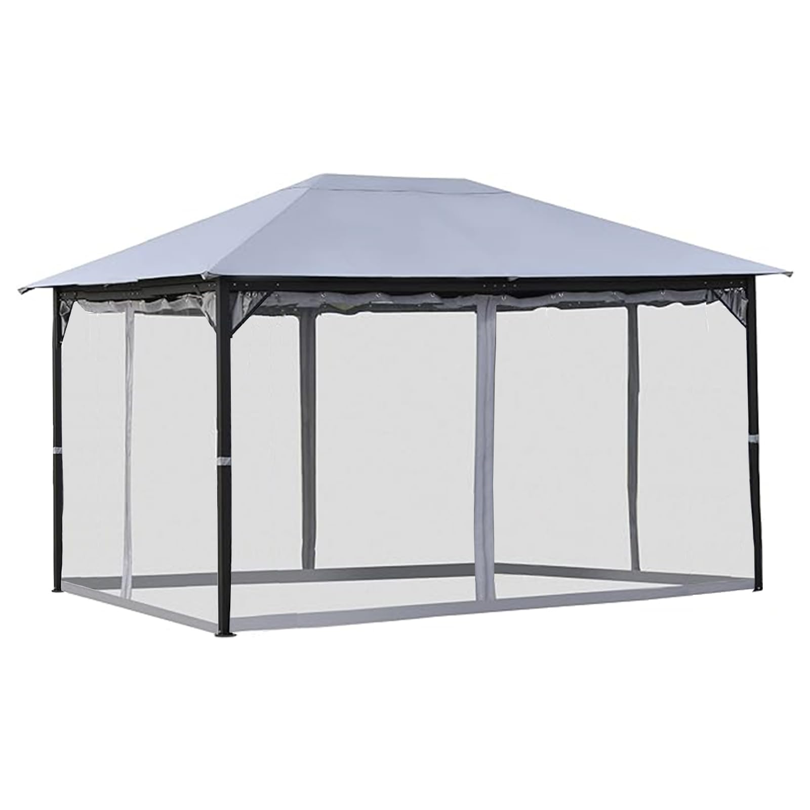 Hisecome 10' x 12' Gazebo Universal Replacement Mosquito Netting,Grey Outdoor Canopy Net Screen 4-Panel Sidewall Curtain, with Zippers,Mosquito