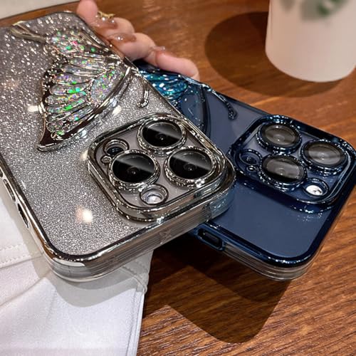 Zkacase Designed for iPhone Case,Luxury Electroplated Liquid Floating Gradient Glitter Quicksand Butterfly Clear Shockproof Protective Cover Phone Case (Blue,iPhone 14 Pro) by Zkacase - Used condition - Image 2