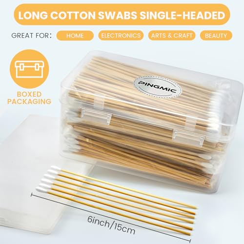 Image of 500PCS 6 inch Cotton Swabs in Storage Box, Long Cotton Swab with Wooden Sticks | Lint Free, Highly Absorbent Single Tipped Applicators for Makeup, Pet Care, Home Cleaning