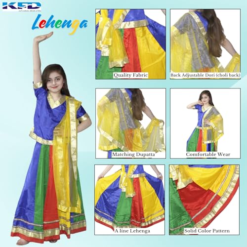 Image of Kaku Fancy Dresses Traditional Radha Costume for Girls - Red & Yellow Lehenga Choli with Dupatta | Indian Mythological Fancy Dress for Janmashtami - 14-17 Years