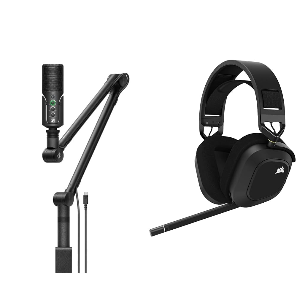 Sennheiser Profile Streaming Set mit USB Mikrofon & Corsair HS80 RGB Wireless Multiplattform-Gaming-Headset - Dolby Atmos - Omnidirektionales Mikrofon - iCUE-Kompatibel - PC, Mac, PS5, PS4 - Carbon