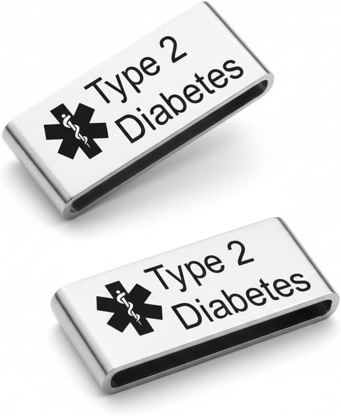 Type 2 Diabetes Medical Alert Watch Charm - Personalized Medical ID Tag for Smart Watch Bands, Engraved Stainless Steel Emergency ID Fits 38mm 40mm 41mm 42mm 44mm Bands