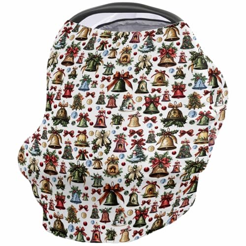 Nursing Cover for Breastfeeding Scarf, Christmas Ornaments Bells Bows Baby Car Covers Super Soft Multi Use for Canopy Shopping Cart Cover Blanket Stroller Cover