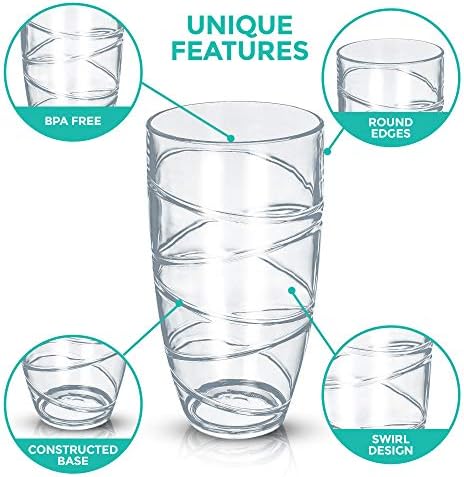 Set of 4 Clear Swirl Plastic Acrylic Drink Tumblers Glasses Hi Ball Glass Party Picnic BBQ Camping Garden (4pc Swirl Acrylic Tumblers Glasses)