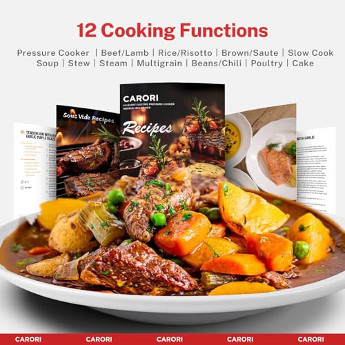 Image of CARORI Electric Pressure Cooker 6 Quart Silver, Non-stick Pot, 9-in-1 Instant Pot, 12 Preset Functions with Touchscreen, Safe Steam Release, Stew, Slow Cook, Rice, Saute, Warmer