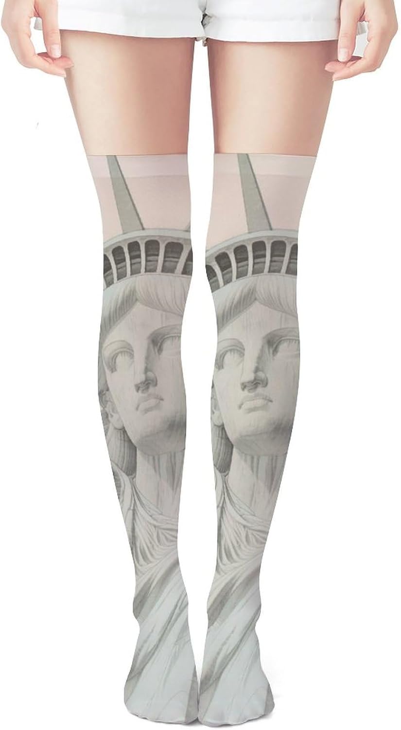 Statue of Liberty Knee High Stockings for Women 23.6" Breathable Thigh High Stockings Over The Knee Socks