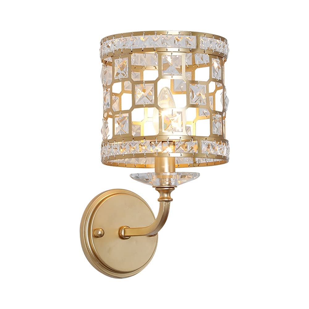 VDOQTLJT European wall light American Modern Personality Sconce Wall Lamp gold Hardware Lights Hollowed-Out Inlaid Crystal Lampshade Indoor 40W E14 Light Source Lighting Compatible with Aisle St