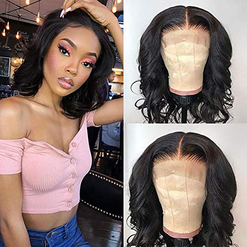 13×4 Lace Frontal Wigs Human Hair Brazilian Body Wave Hair Lace Wigs 130% Density Pre Plucked Human Hair Wigs Hairline Natural Black(12")