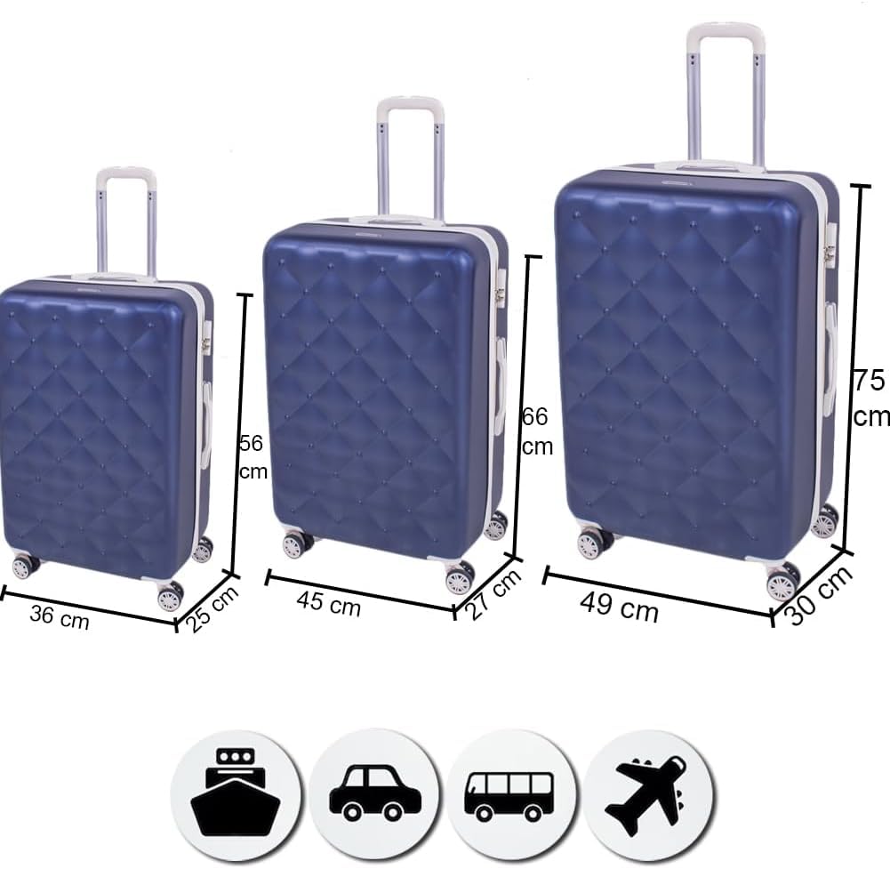 Coveri Set 3 Trolley Valigie Bagaglio a Mano Vintage Valigia Guscio Rigido In ABS 4 Ruote Manico teloscopico Doppio Scompartimento Interno e Chiusura di Sicurezza con combinazione (Blu)