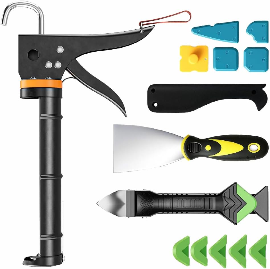 tooloflife 360° Rotating Caulking Gun Set, All-in-One for Indoor/Outdoor Sealing & Grout Repair