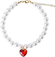 Vista 12 de Collar de perro con perlas y diamantes de imitación para perros pequeños, accesorios para collar de mascotas (S, azul marino)