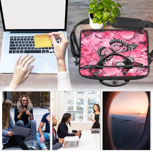 Funda para portátil de 15 pulgadas con diseño de mariposa y flor rosa, maletín delgado para negocios, bolso mensajero para mujeres y hombres, funda para computadora portátil para trabajo, oficina y viajes miniatura 6