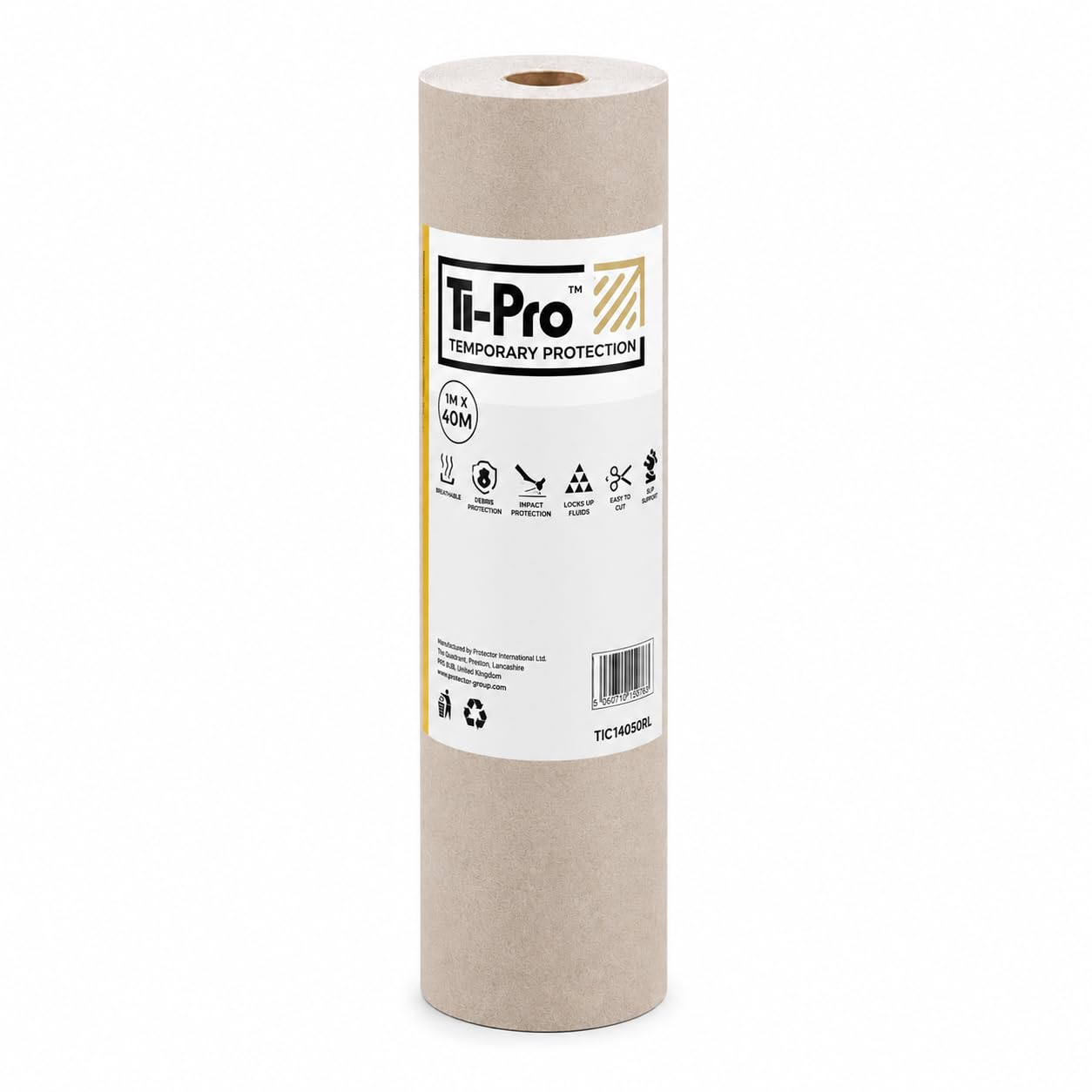 TI-Pro Heavy-Duty Premium Cardboard Hard Floor Protection 1m x 40m, 350 GSM | Construction Grade Temporary Indoor Multi Surface Cover - Breathable, Spill & Impact Resistant for Decorating & Renovation