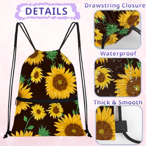 Sunflower Flower Pattern Drawstring Bag Drawstring Backpack Waterproof Smooth Sport Draw String Back Bag Gym Camping Beach Bag for Men Women3